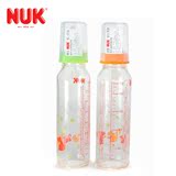 NUK标准口径230ml彩色耐高温玻璃奶瓶2号中圆孔6个月以上硅胶奶嘴