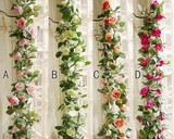 仿真绿植玫瑰花藤条壁挂假花藤暖气管室内客厅装饰吊顶塑料花藤蔓