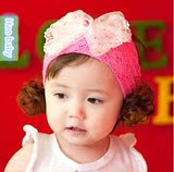 包邮1月-3岁婴儿帽子春夏韩女宝宝假发发带蕾丝珍珠儿童公主发箍