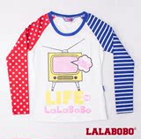 官方正品专柜代购2014新款 LALABOBO 性感影星长袖撞色T恤五折