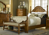 美式乡村床 仿古做旧全实木双人床 1.8米柱式床卧室家具定制榫卯