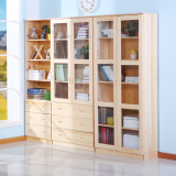 全实木书架自由组合 松木家具书柜开放玻璃门 书橱带门两门三门柜
