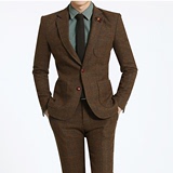 韩国代购男装时尚西装韩版男士高端加厚羊毛呢修身两件套西服套装