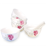 米奇力夫红玫瑰骨瓷餐具套装韩式碗勺情侣对碗便携结婚送礼品