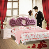 紫色浪漫软靠实木床欧式床双人床1.8米结婚床 韩式简约高箱床家具