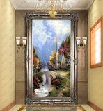 欧式客厅玄关挂画手绘山水风景动物现代家居有框装饰画天鹅湖油画
