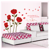 创意新婚房装饰墙贴 红色玫瑰花 三代可移除居家装饰玄关走廊贴画