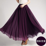 2016正品新款雪纺半身裙长裙紫色大摆裙波西米亚长裙夏季款裙子
