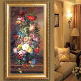 恒艺轩纯手绘有框油画 装饰画 客厅玄关挂画 竖版欧式壁画花卉