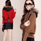 2015新款韩版女装秋冬针织开衫毛衣宽松外套休闲厚款蝙蝠袖帽子衫