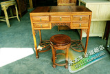 红木明清古典实木中式家具非洲黄花梨/折叠带镜梳妆台/化妆台带凳