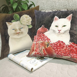 小鹿家 独家外贸 猫与花 手绘可爱卡通超短毛绒猫咪抱枕靠垫沙发