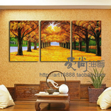黄金大道客厅有框油画沙发背景墙三拼画无框装饰画三联幅套画喷绘