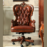 美式实木转椅真皮休闲椅 欧式老板椅办公椅子可升降旋转可定制