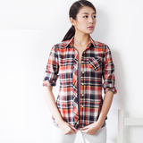 2014新款打底格子衬衫 女式长袖加绒衬衫 韩版纯棉保暖衬衣C001S