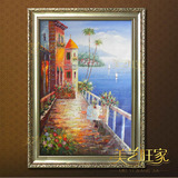 正品手绘地中海风景油画花园景家居有框简约装饰酒店会所别墅墙画