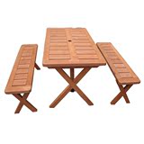 阳台户外防腐木沙滩休闲桌椅桔黄色X脚长方折叠桌椅套件实木家具