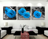 Z蓝色玫瑰花卉 壁画挂画墙画配电箱装饰画 现代无框画客厅三联