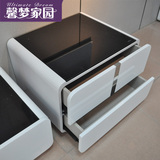 现代简易床头柜钢琴烤漆床头柜黑色钢化玻璃床柜 床头柜简约特价