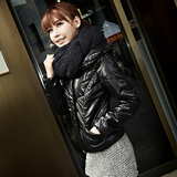橡菲韩版时尚气质纯色修身短款PU皮棉服棉衣外套女11G4211