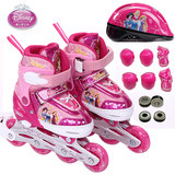 正品迪士尼溜冰鞋儿童轮滑男女小孩旱冰直排轮全套装可调闪光滑冰