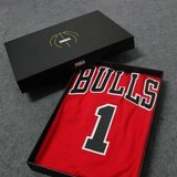 NBA官方旗舰店球衣短袖公牛队1号罗斯球衣球迷版篮球服套装红黑色