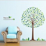 墙画壁纸可移除 绿色招财快乐树贴画 卧室餐厅电视背景墙装饰贴纸