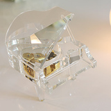 白色水晶钢琴音乐盒 水晶音乐钢琴八音乐盒 模型 发条 创意礼物