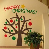 圣诞节家居商店铺装饰墙贴纸彩色圣诞树卧室客厅超大型防水橱窗贴