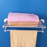 浴室强力吸盘式太空铝双层刀架置物浴巾毛巾架杆加长加厚两件包邮
