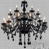 欧式双层蜡烛水晶吊灯酒店大厅水晶灯客厅灯现代简约灯具灯饰黑色
