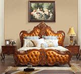真皮 别墅软靠古典高档外贸全榉木雕刻卧室家具 欧美 美式双人床