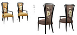 现代中式家具  餐厅扶手高背印画牡丹休闲椅  水曲柳实木布艺餐椅