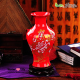 景德镇陶瓷花瓶 现代婚庆礼品 装饰摆件家居摆设 中国红花瓶瓷器