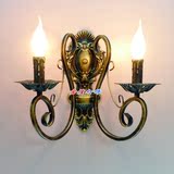 卧室床头壁灯镜前灯 走廊楼梯灯 双头蜡烛壁灯 铁艺灯具青古铜