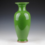 景德镇陶瓷器 钧瓷绿色花瓶 仿古官窑裂纹釉 家居客厅工艺品摆件