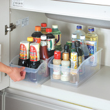 日本进口塑料厨房收纳箱透明食品桌面收纳盒带滑轮抽屉储物箱大号