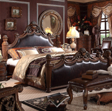欧式皮艺床卧室实木雕花1.8米时尚大床双人床奢华婚床美式真皮床