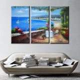 简约无框画客厅沙发背景装饰画三联立体挂画 手绘画地中海风景B2