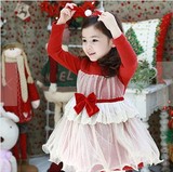 2014韩国童装原单新款圣诞女童蝴蝶结公主裙 加绒连衣裙子 非代购