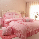 韩版床上用品婚庆田园公主粉色全棉被单被套 床上四件套纯棉清仓