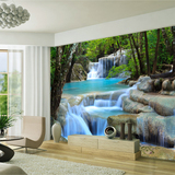 高清山水树林风景3D立体墙纸电视背景墙纸客厅卧室无缝壁画壁纸布