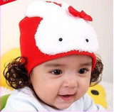 韩版可爱大兔子假发套头帽男女棉线宝宝保暖拍照婴儿童护耳帽子