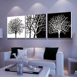 热销客厅装饰画现代无框画沙发墙三联壁画挂画水晶画黑白发财树