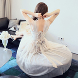 韩国进口正品代购秋装新款优雅公主风网纱吊带超仙连衣裙