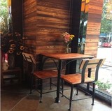 美式乡村实木铁艺餐桌奶茶小吃店桌椅组合休闲咖啡复古小方桌椅子