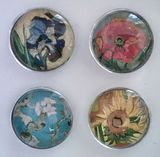【满58包邮】梵高油画花卉系列 创意磁性玻璃 4P冰箱贴纸4片