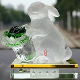 琉璃 百财生肖兔摆件 白菜白兔 汽车车载香水底座 轿车内饰品摆件