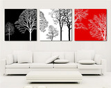 现代客厅装饰画水晶画客厅卧室居家挂画三联无框画红黑白发财树