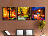 抽象油画 风景无框画 三联 客厅装饰画 现代壁画 暖色乡村 树林